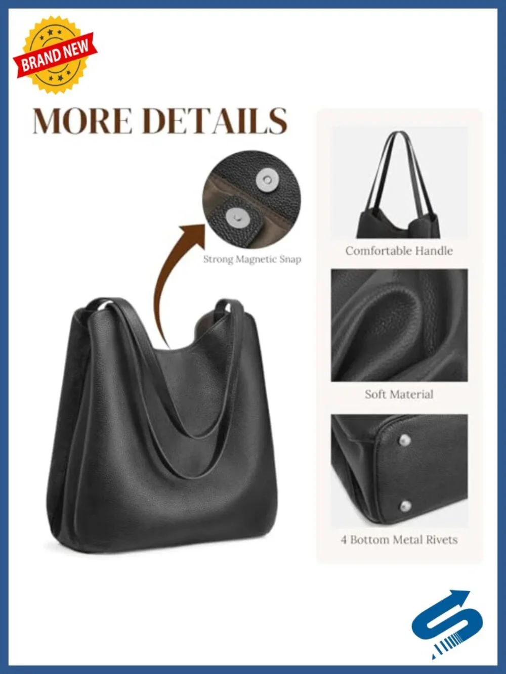 Genuine Leather Tote Bag for Women, Top Grain Pebbled Cowhide, Shoulder
